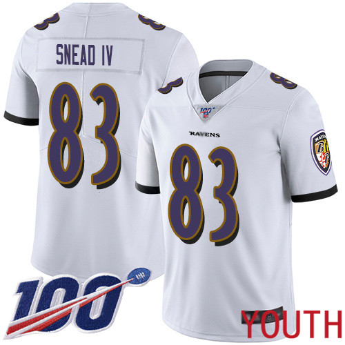Baltimore Ravens Limited White Youth Willie Snead IV Road Jersey NFL Football #83 100th Season Vapor Untouchable->youth nfl jersey->Youth Jersey